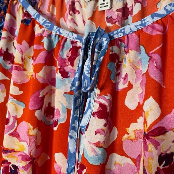 The Pioneer Woman Floral Boho Blouse Top Women's Size Medium M Tie Neck Peasant - Picture 6 of 14